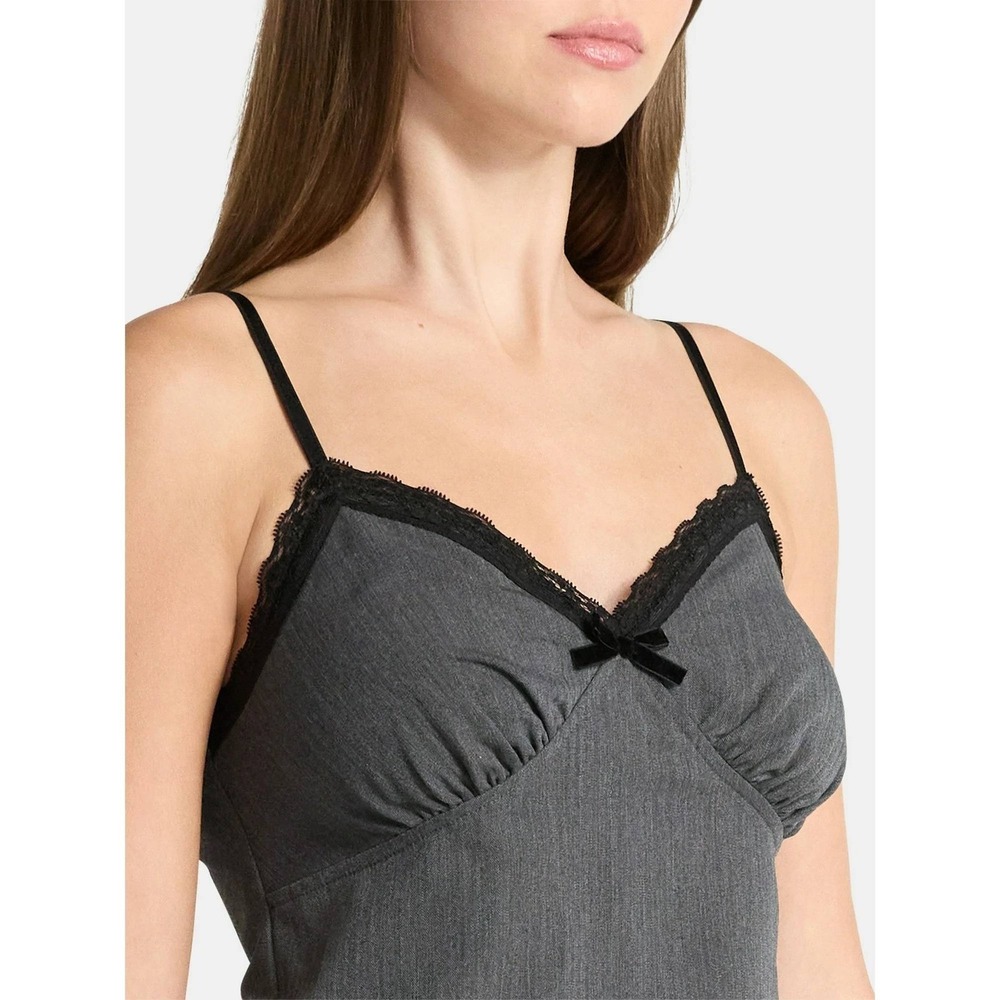 Babydoll Camisole Y2K‎ Vibe Sweetheart Tank Top  XL Charcoal Gray Black Lace NWT